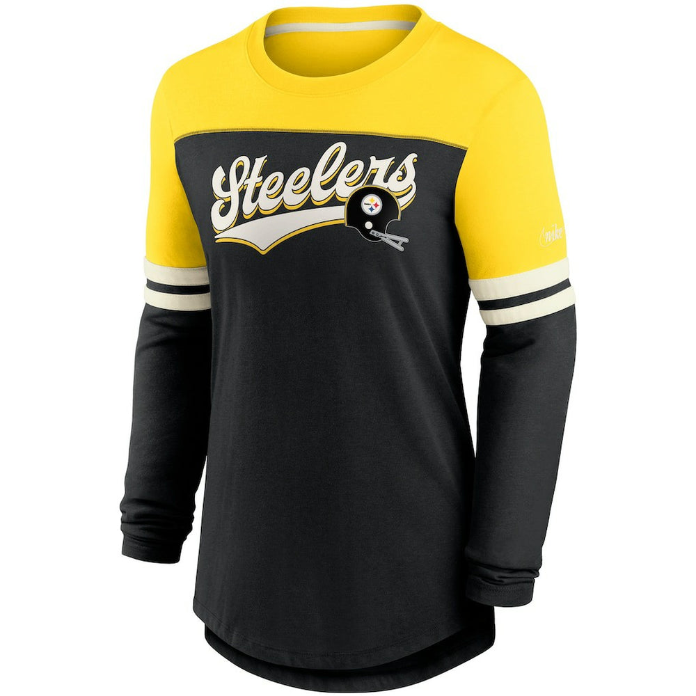 Pittsburgh Steelers Women's Retro Script Performance Tri-Blend Long Sleeve T-Shirt Black/Gold