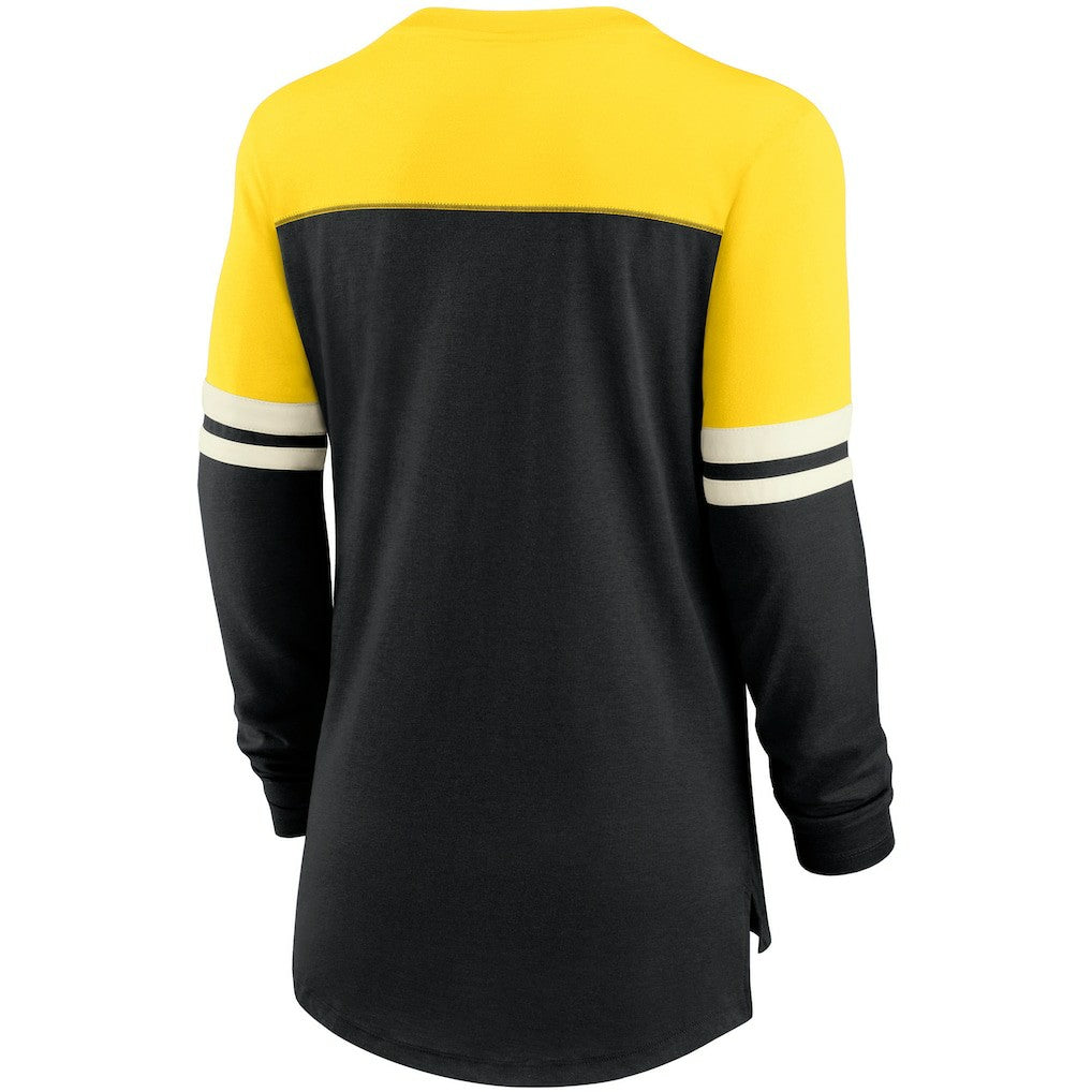 Pittsburgh Steelers Women's Retro Script Performance Tri-Blend Long Sleeve T-Shirt Black/Gold