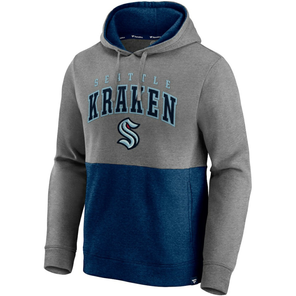 NHL Seattle Kraken Fanatics Block Party Classic Arch Signature Pullover Hoodie - Heathered Gray/Deep Sea Blue