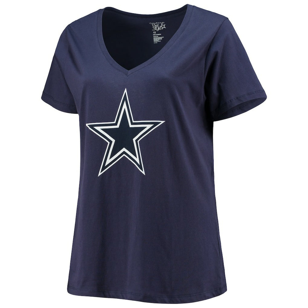 Dak Prescott Dallas Cowboys Women's Plus Size Fair Catch Name & Number V-Neck T-Shirt Navy