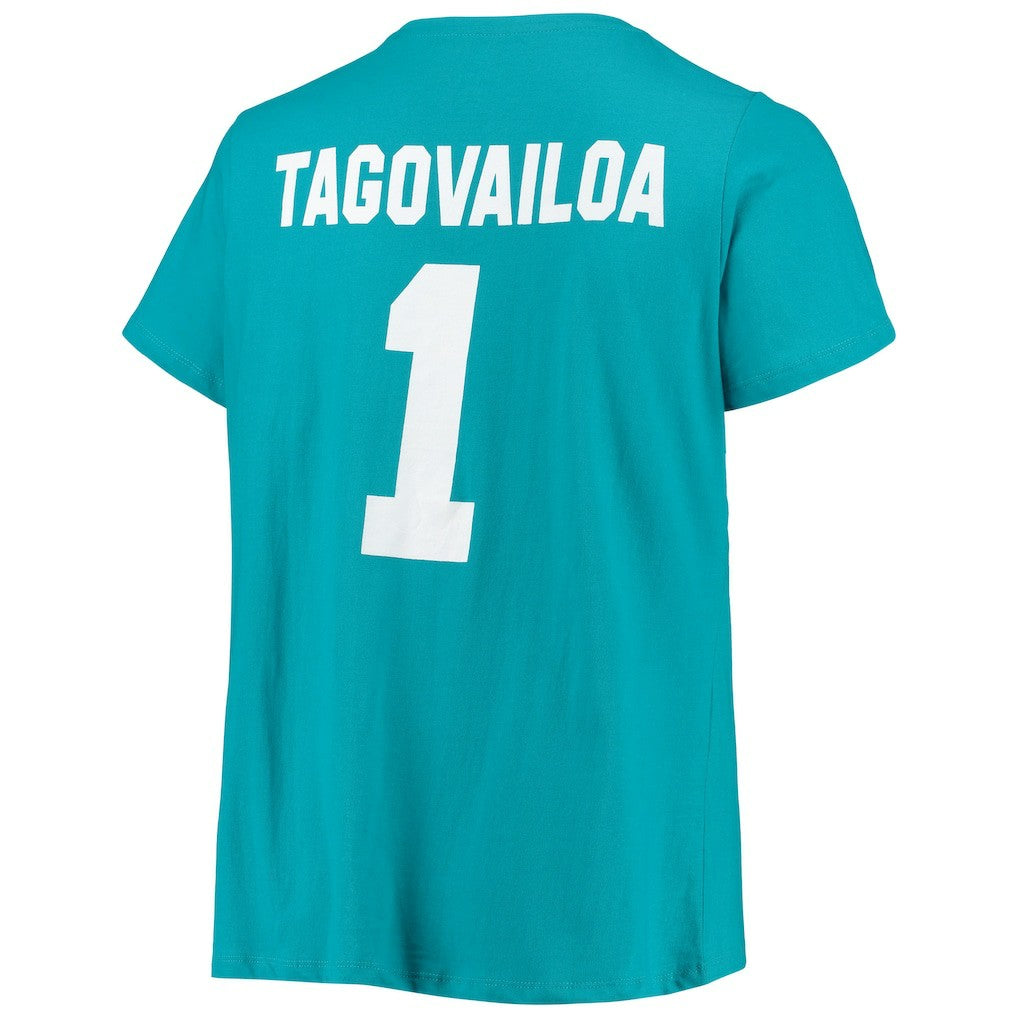 Tua Tagovailoa Miami Dolphins Women's Plus Size Fair Catch Name & Number Scoop Neck T-Shirt Aqua
