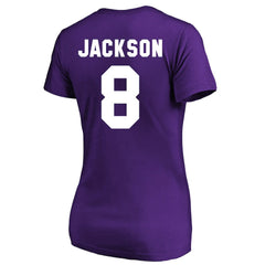 Lamar Jackson Baltimore Ravens Women's Plus Size Name & Number V-Neck T-Shirt Purple