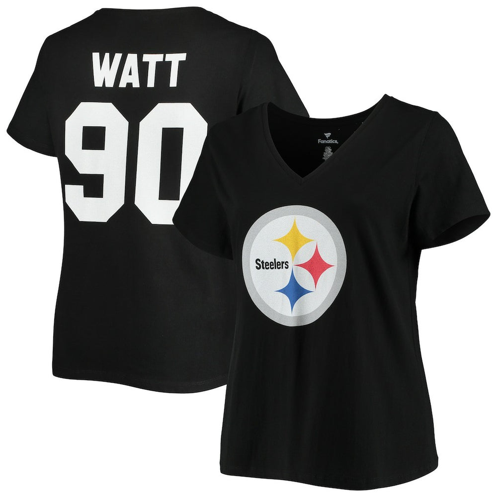 T.J. Watt Pittsburgh Steelers Women's Plus Size Name & Number V-Neck T-Shirt Black