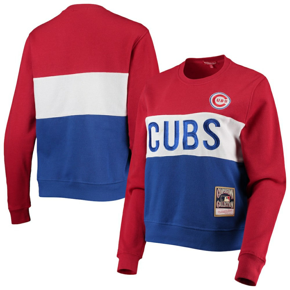 Chicago Cubs Mitchell & Ness Women's Color Block 2.0 Pullover Sweatshirt - Royal Pullover