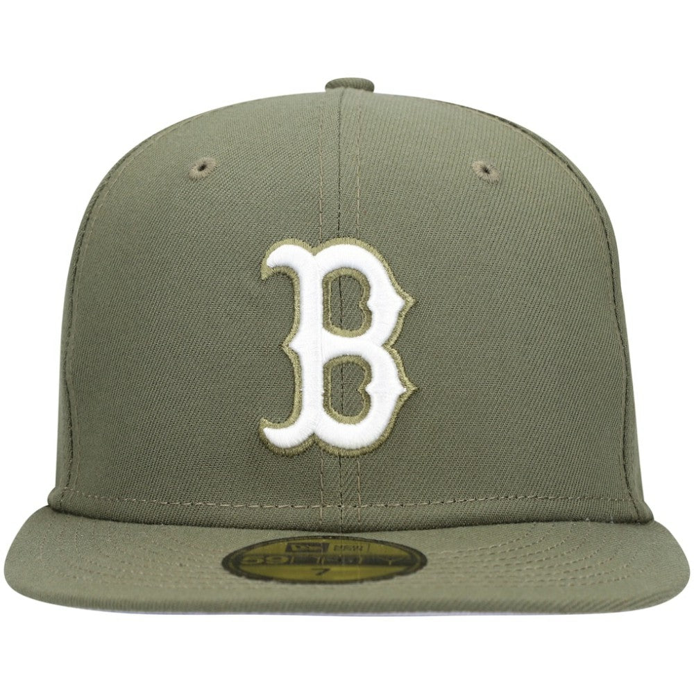 Boston Red Sox New Era White Logo 59FIFTY Fitted Hat - Olive Hats