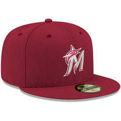 Miami Marlins New Era White Logo 59FIFTY Fitted Hat - Cardinal Hats