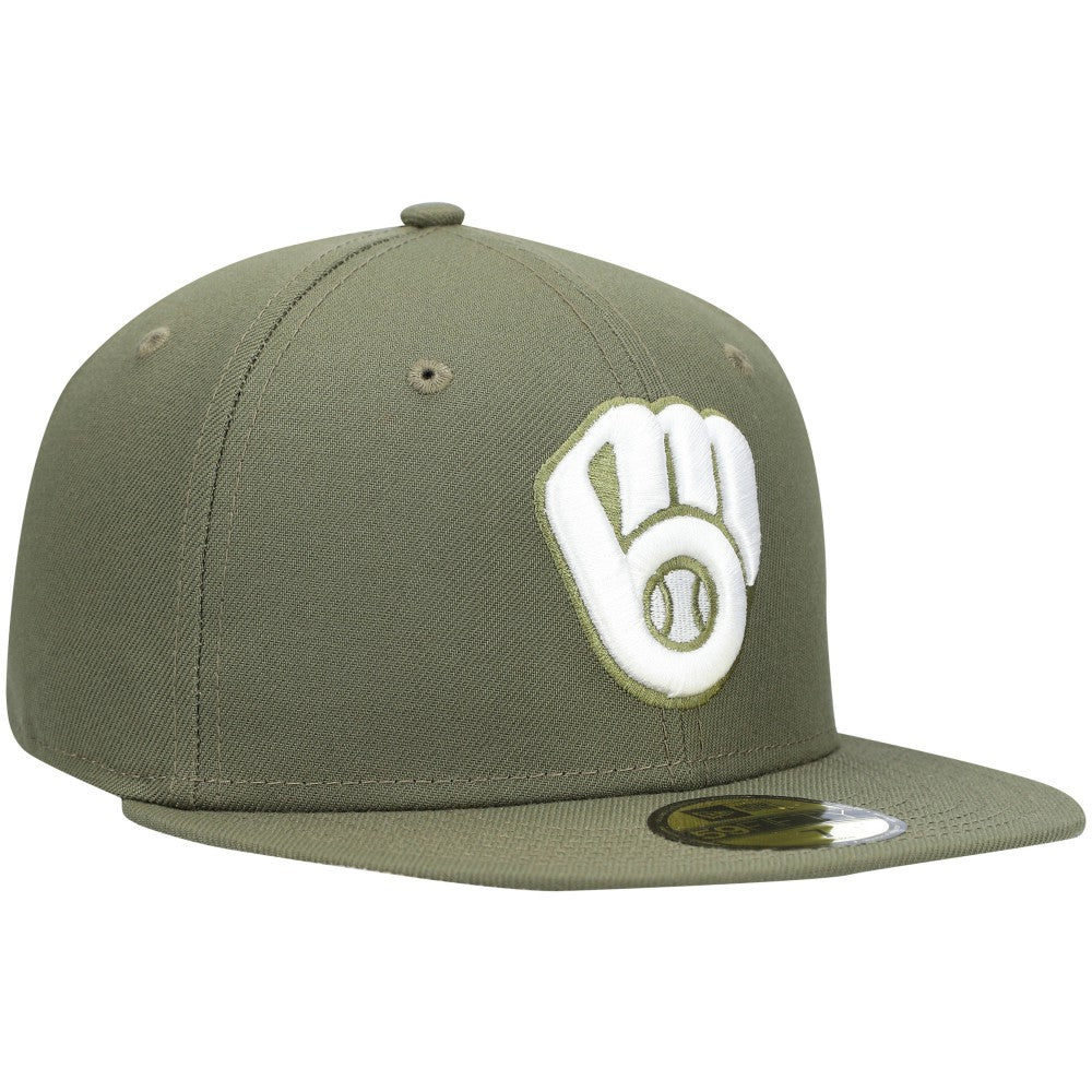 Milwaukee Brewers New Era White Logo 59FIFTY Fitted Hat - Olive Hats