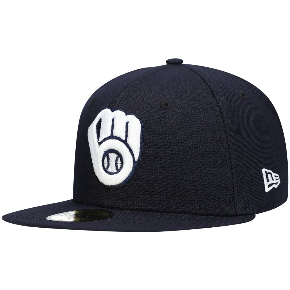 Milwaukee Brewers New Era White Logo 59FIFTY Fitted Hat - Navy Hats