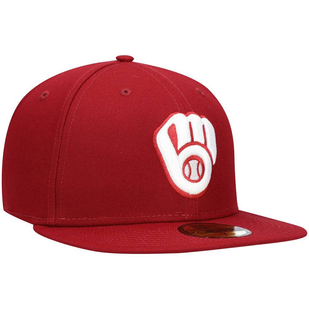 Milwaukee Brewers New Era White Logo 59FIFTY Fitted Hat - Cardinal Hats