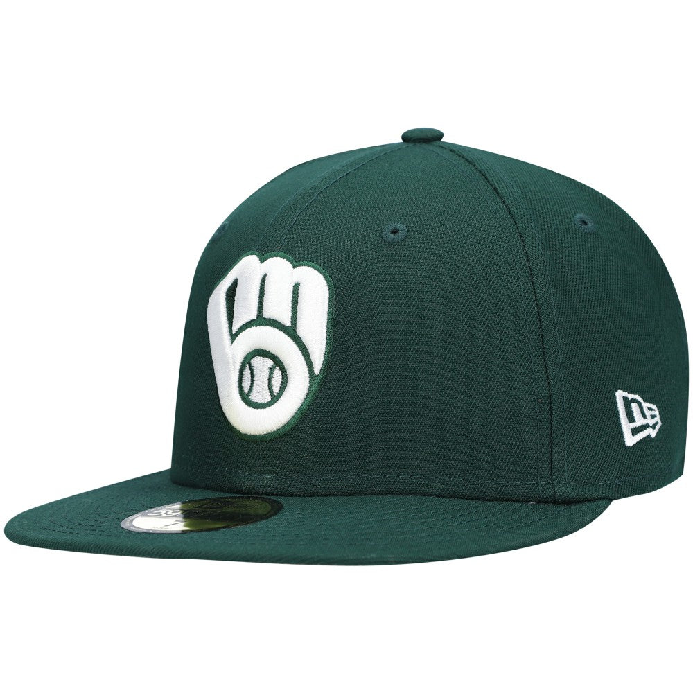 Milwaukee Brewers New Era White Logo 59FIFTY Fitted Hat - Green Hats