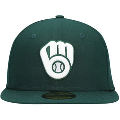 Milwaukee Brewers New Era White Logo 59FIFTY Fitted Hat - Green Hats