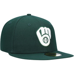 Milwaukee Brewers New Era White Logo 59FIFTY Fitted Hat - Green Hats