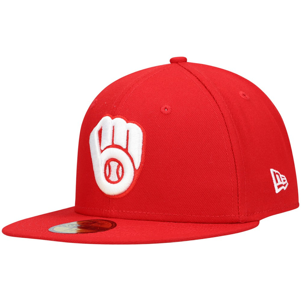 Milwaukee Brewers New Era White Logo 59FIFTY Fitted Hat - Red Hats