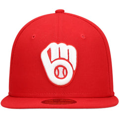 Milwaukee Brewers New Era White Logo 59FIFTY Fitted Hat - Red Hats