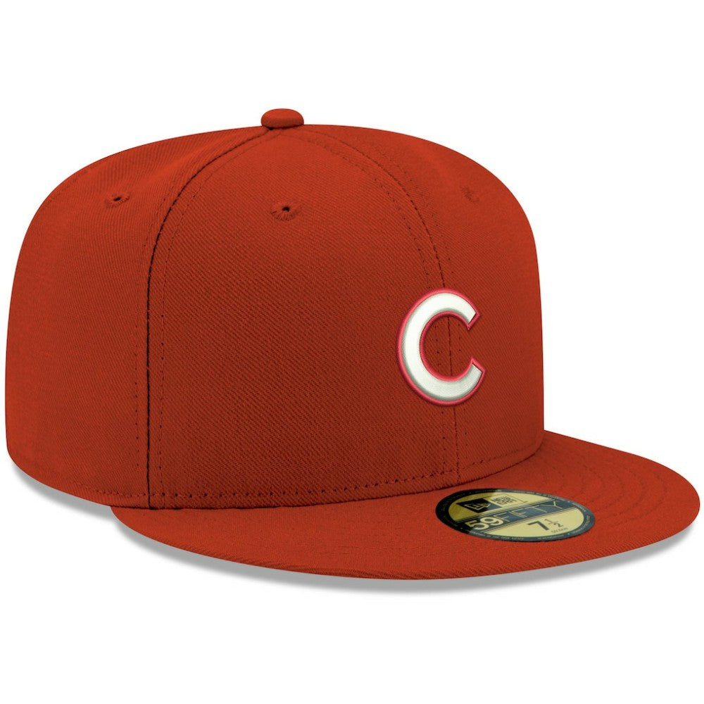 Chicago Cubs New Era White Logo 59FIFTY Fitted Hat - Red Hats