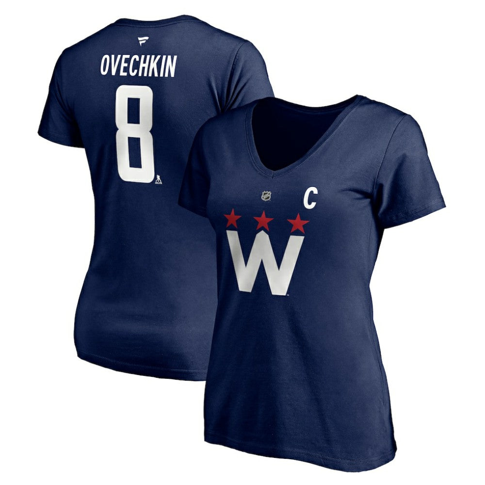 NHL Alexander Ovechkin Washington Capitals Fanatics Women's Authentic Stack Name & Number V-Neck T-Shirt - Navy