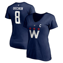 NHL Alexander Ovechkin Washington Capitals Fanatics Women's Authentic Stack Name & Number V-Neck T-Shirt - Navy