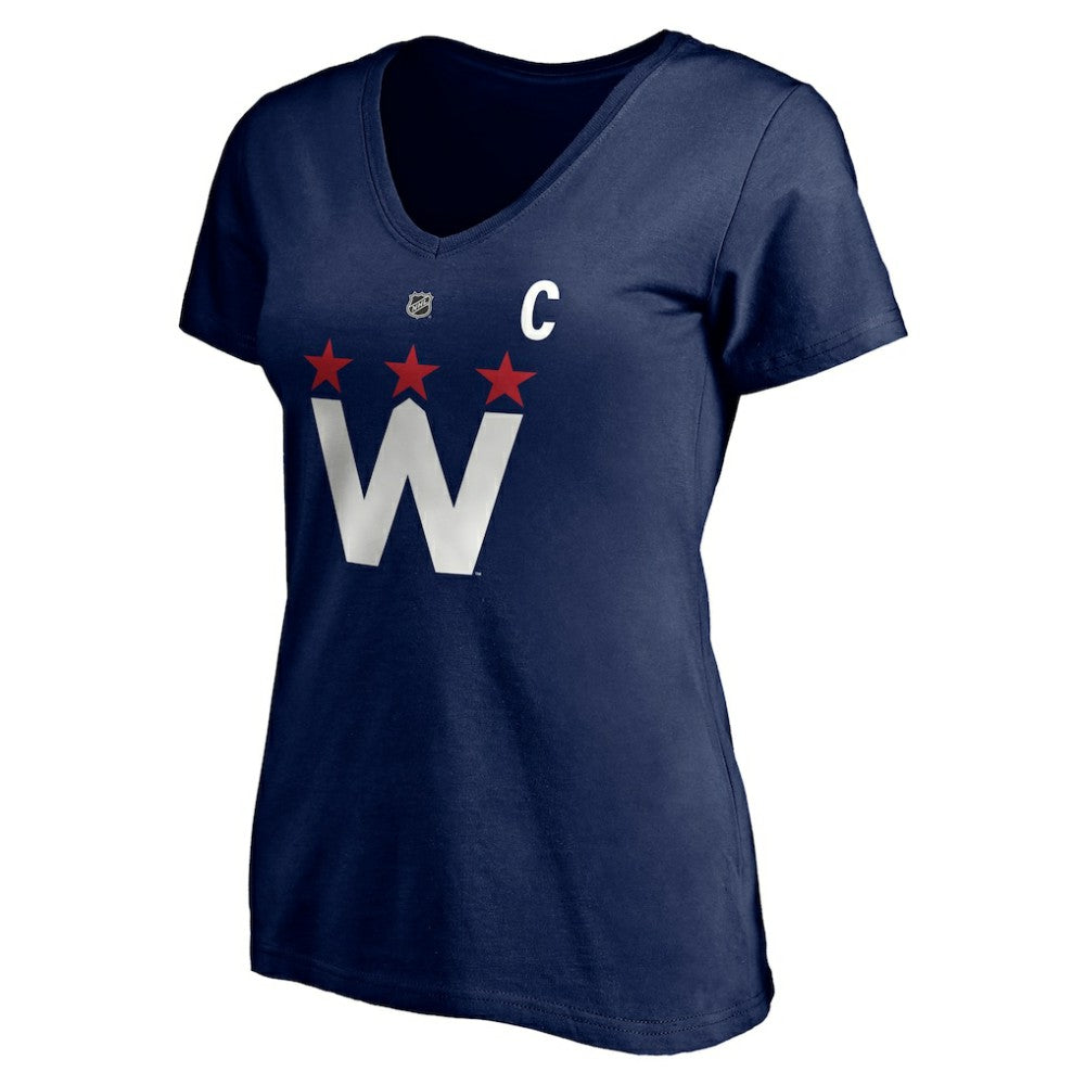 NHL Alexander Ovechkin Washington Capitals Fanatics Women's Authentic Stack Name & Number V-Neck T-Shirt - Navy
