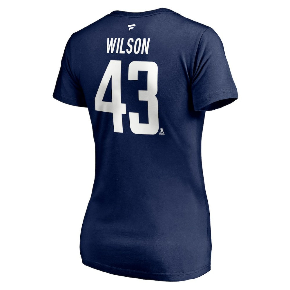 NHL Tom Wilson Washington Capitals Fanatics Women's Authentic Stack Name & Number V-Neck T-Shirt - Navy