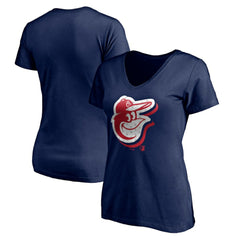 Baltimore Orioles Women's Red White and Team V-Neck T-Shirt - Navy T-shirts