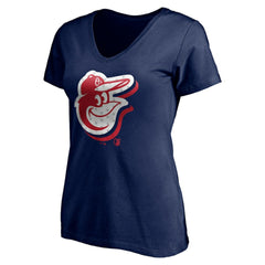 Baltimore Orioles Women's Red White and Team V-Neck T-Shirt - Navy T-shirts