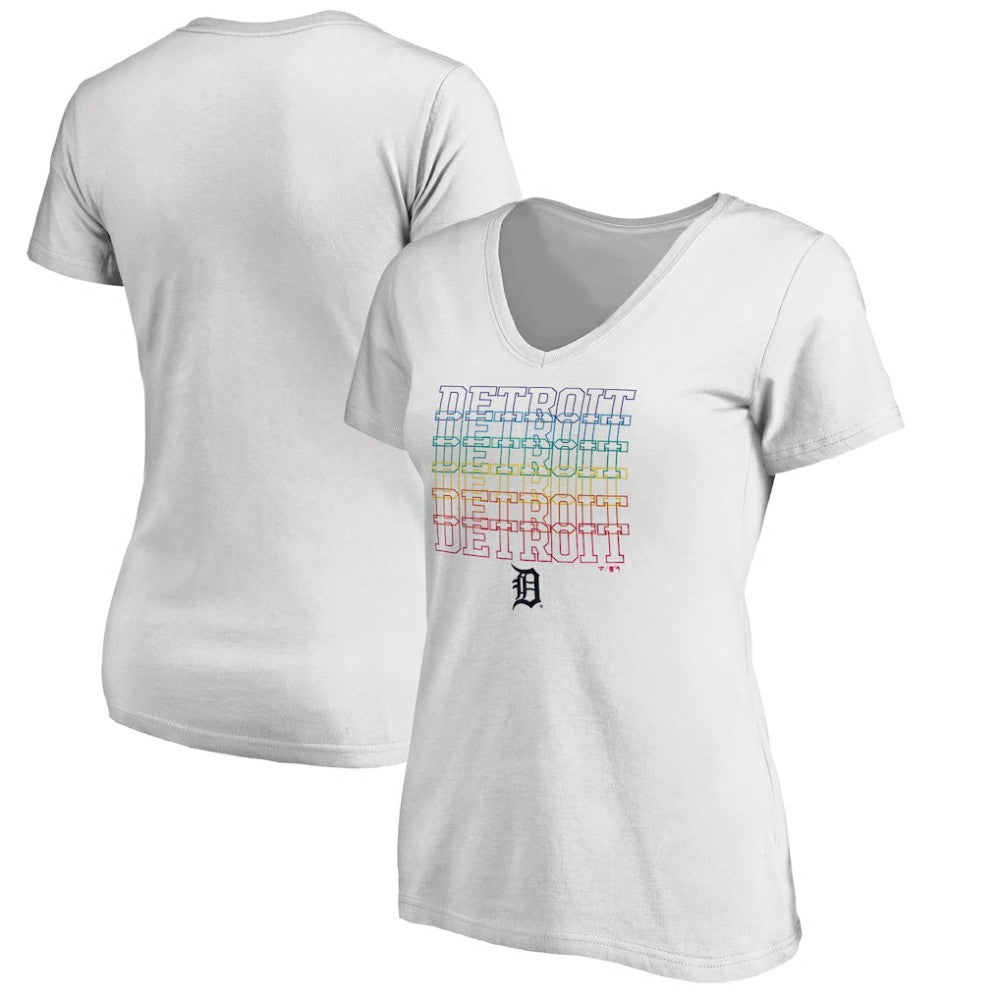 Detroit Tigers Women's City Pride V-Neck T-Shirt - White T-shirts