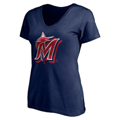 Miami Marlins Women's Red White and Team V-Neck T-Shirt - Navy T-shirts