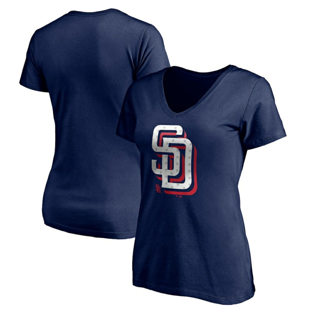 San Diego Padres Women's Red White and Team V-Neck T-Shirt - Navy T-shirts