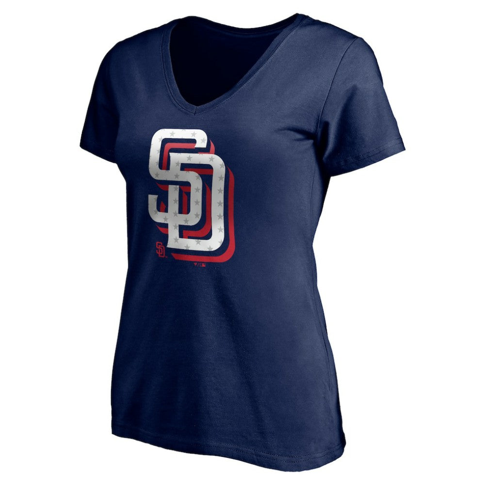 San Diego Padres Women's Red White and Team V-Neck T-Shirt - Navy T-shirts