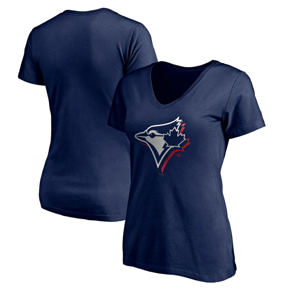 Toronto Blue Jays Women's Red White and Team V-Neck T-Shirt - Navy T-shirts