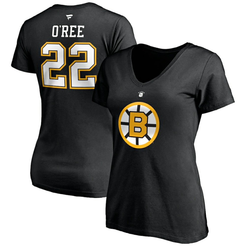 NHL Willie O'Ree Boston Bruins Fanatics Women's Authentic Stack Retired Player Name & Number V-Neck T-Shirt - Black