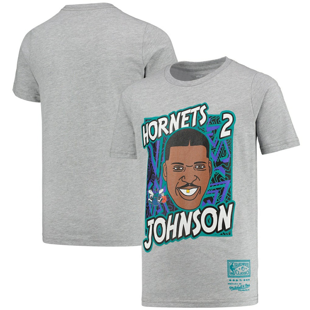 Larry Johnson Charlotte Hornets Youth Hardwood Classics King of the Court Player T-Shirt Gray