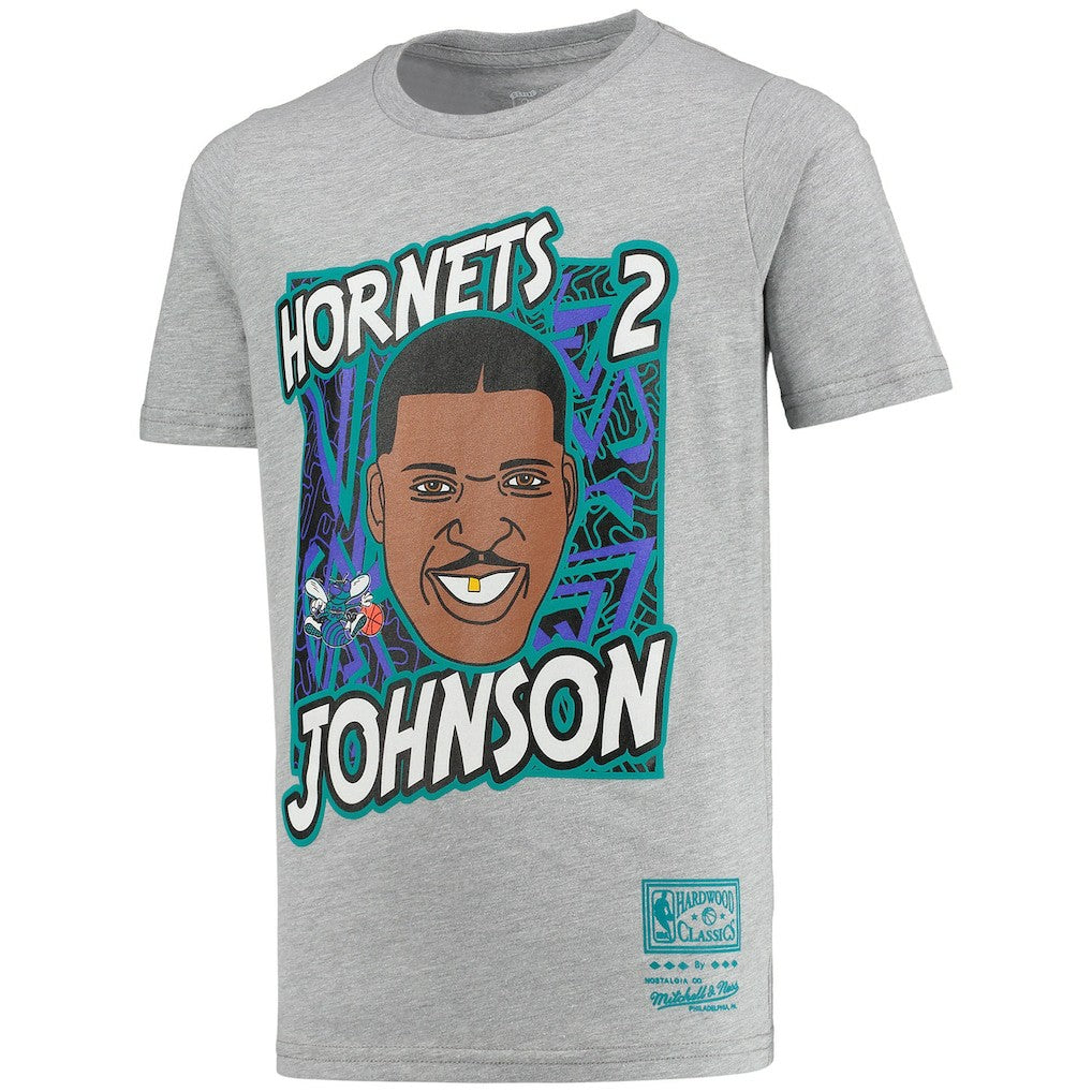 Larry Johnson Charlotte Hornets Youth Hardwood Classics King of the Court Player T-Shirt Gray