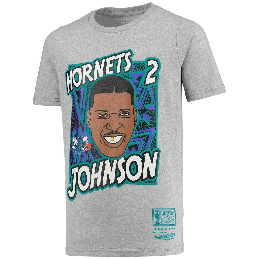 Larry Johnson Charlotte Hornets Youth Hardwood Classics King of the Court Player T-Shirt Gray
