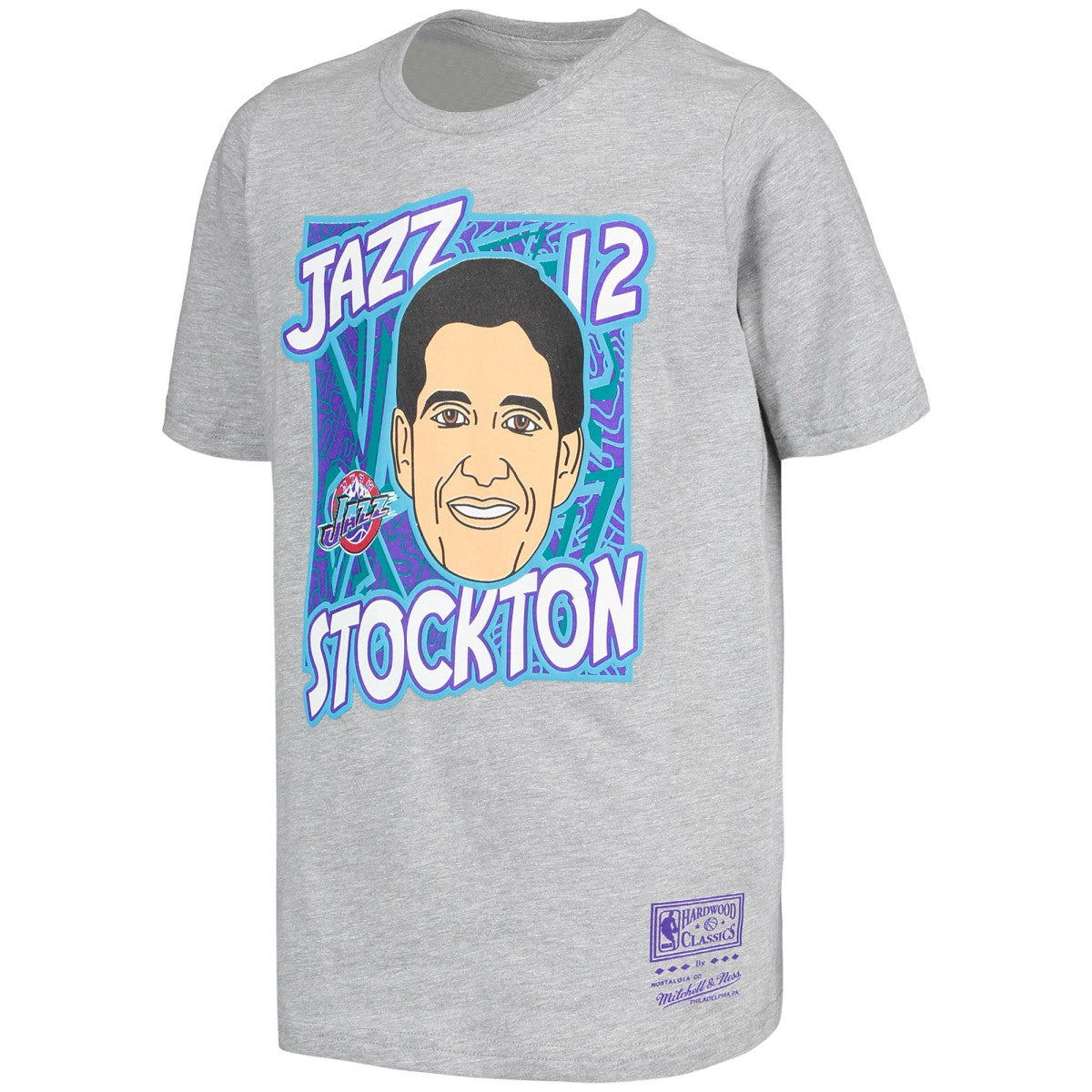 John Stockton Utah Jazz Youth Hardwood Classics King of the Court Player T-Shirt Gray