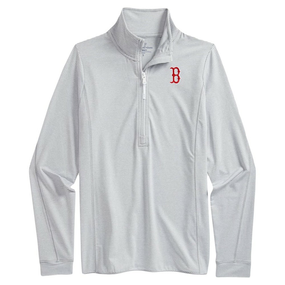Boston Red Sox Vineyard Vines Women's Stripe Sankaty Half-Zip Pullover Top - Heather Gray Pullover