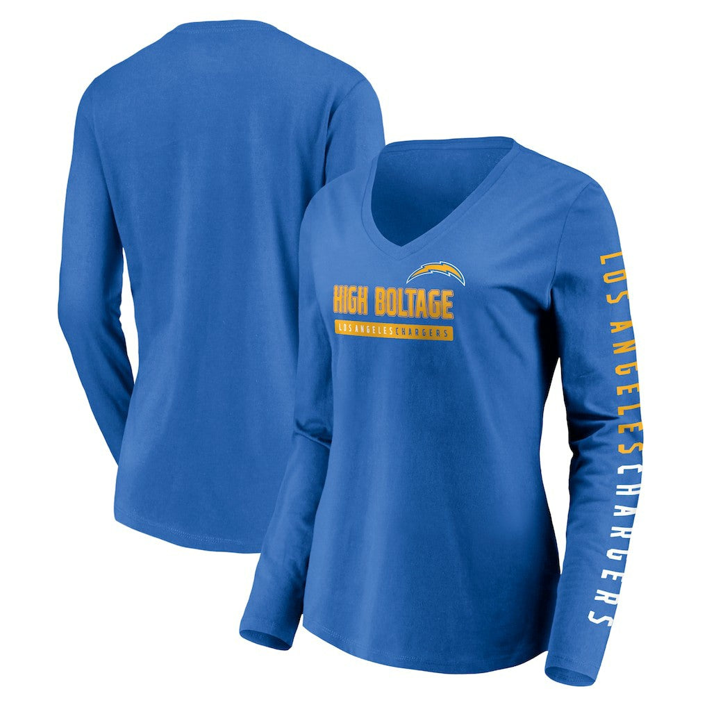 Los Angeles Chargers Women's Slogan V-Neck Long Sleeve T-Shirt Powder Blue