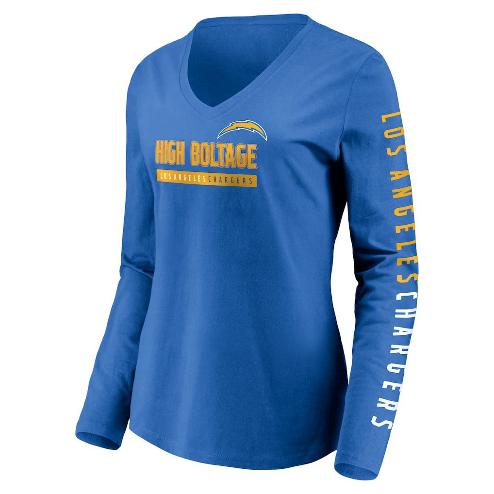 Los Angeles Chargers Women's Slogan V-Neck Long Sleeve T-Shirt Powder Blue