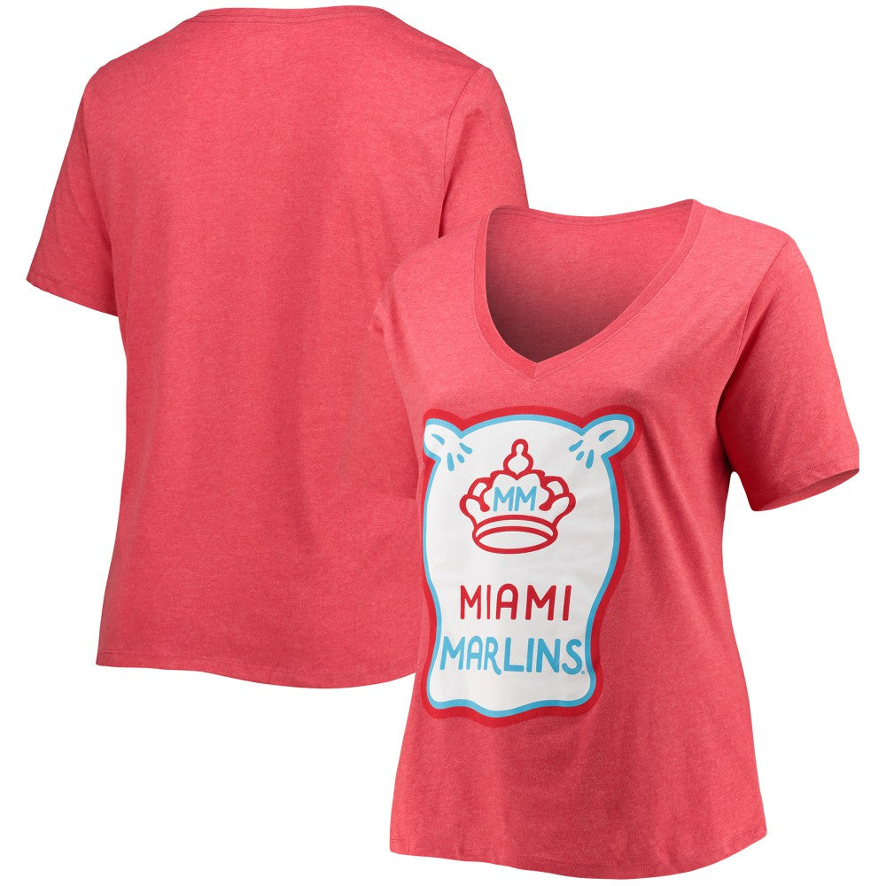 Miami Marlins New Era Women's City Connect Plus Size V-Neck T-Shirt - Heather Red T-shirts
