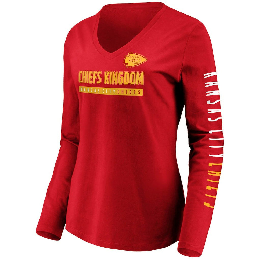 Kansas City Chiefs Women's Slogan V-Neck Long Sleeve T-Shirt Red