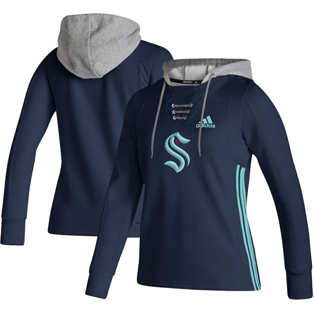 NHL Seattle Kraken adidas Women's Skate Lace AEROREADY Pullover Hoodie - Deep Sea Blue