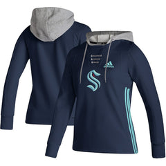 NHL Seattle Kraken adidas Women's Skate Lace AEROREADY Pullover Hoodie - Deep Sea Blue