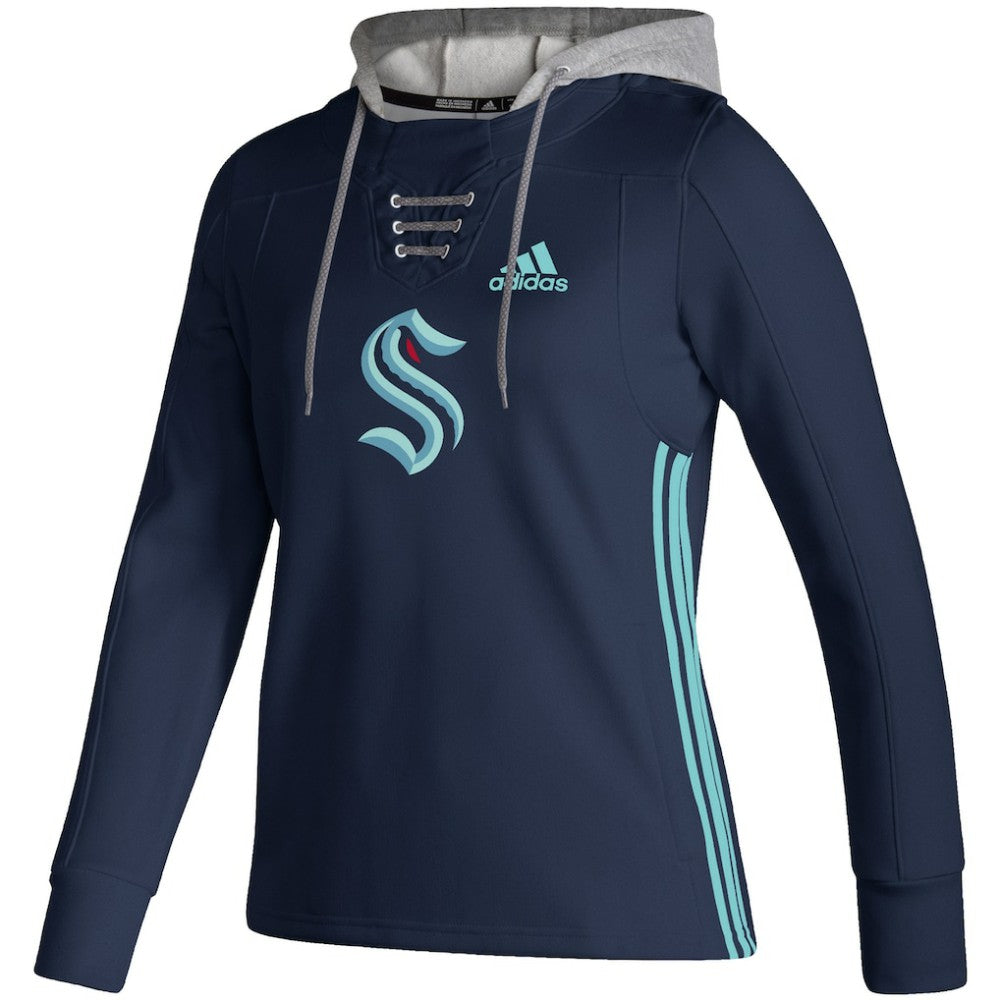 NHL Seattle Kraken adidas Women's Skate Lace AEROREADY Pullover Hoodie - Deep Sea Blue
