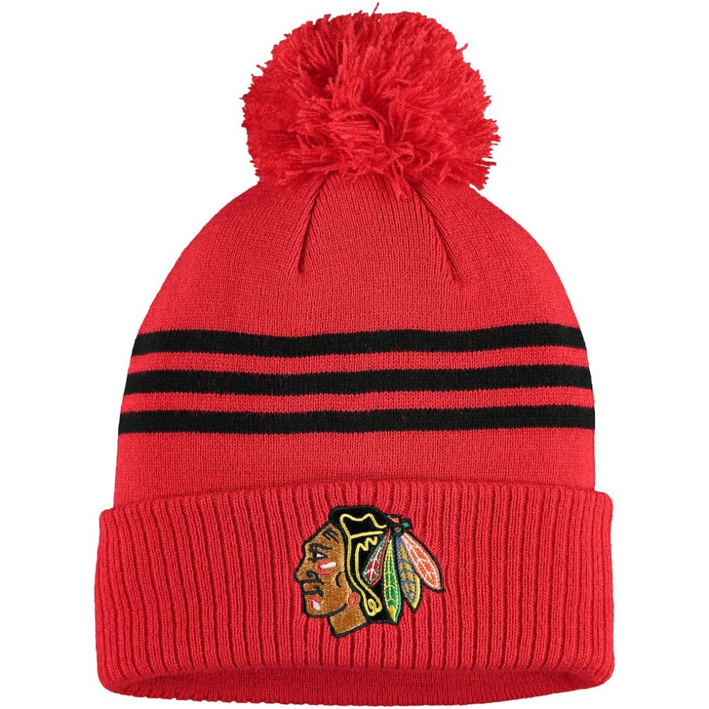 NHL Chicago Blackhawks adidas Locker Room Three Stripe Cuffed Knit Hat with Pom - Navy