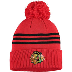 NHL Chicago Blackhawks adidas Locker Room Three Stripe Cuffed Knit Hat with Pom - Navy