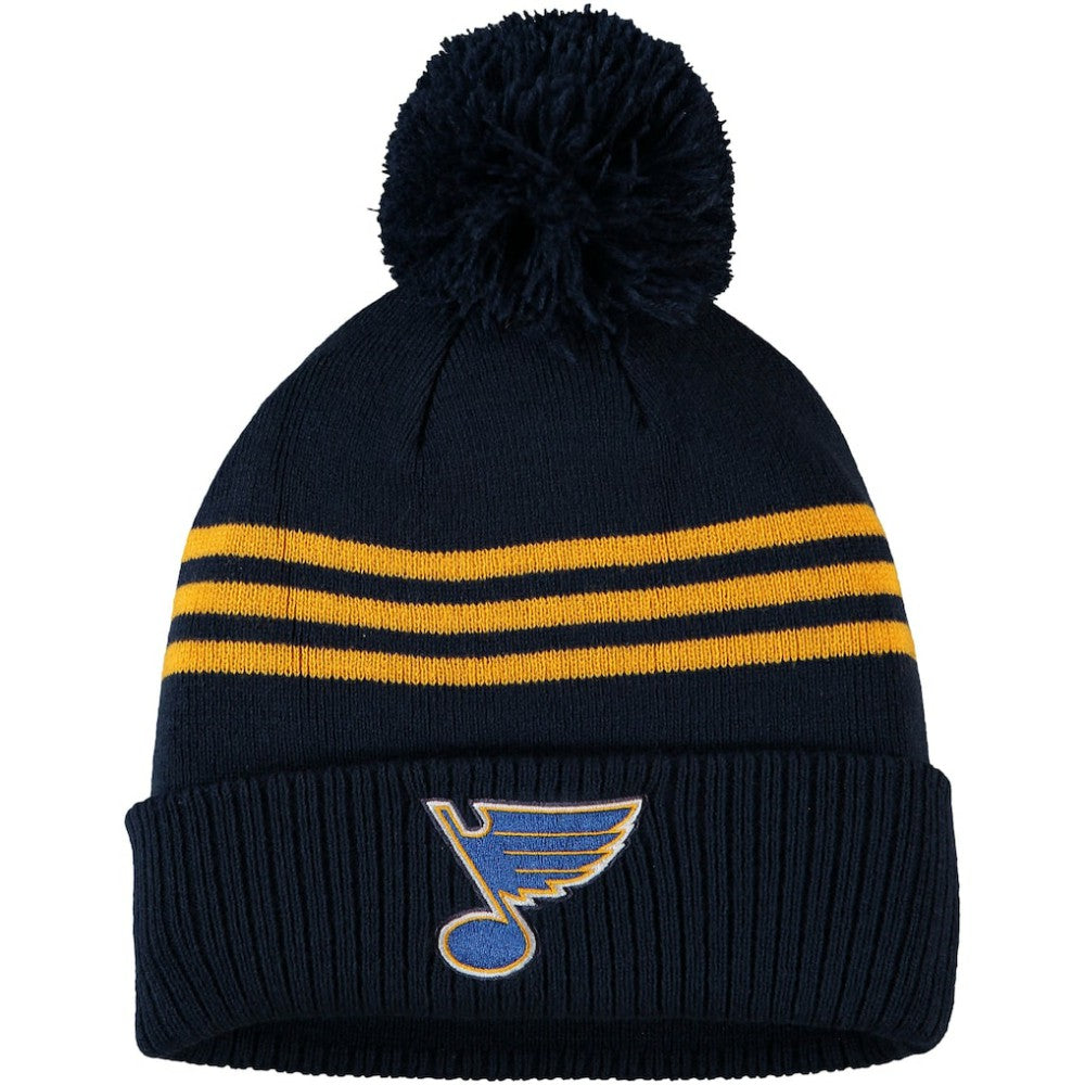 NHL St. Louis Blues adidas Locker Room Three Stripe Cuffed Knit Hat with Pom - Navy