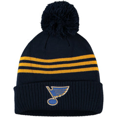 NHL St. Louis Blues adidas Locker Room Three Stripe Cuffed Knit Hat with Pom - Navy