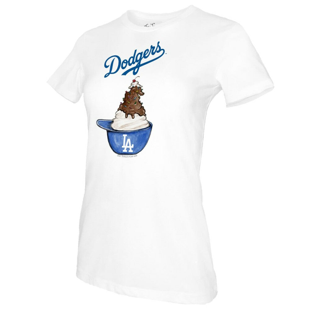 Los Angeles Dodgers Tiny Turnip Women's Sundae Helmet T-Shirt - White T-shirts