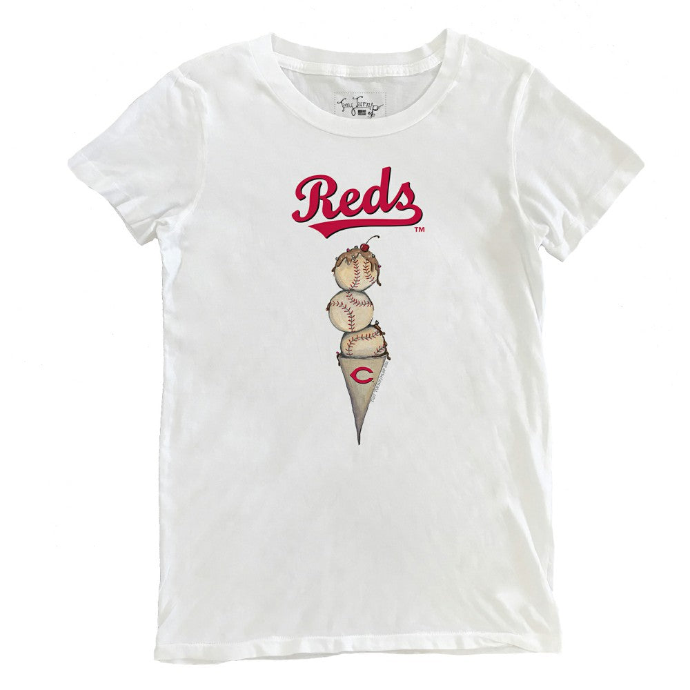 Cincinnati Reds Tiny Turnip Women's Triple Scoop T-Shirt - White T-shirts