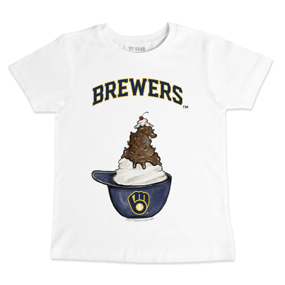 Milwaukee Brewers Tiny Turnip Youth Sundae Helmet T-Shirt - White T-shirts